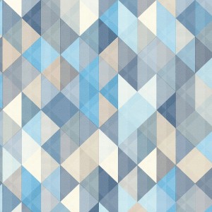 Blaue PROFHOME Vliestapete mit geometrischem Muster in Grau und Beige.