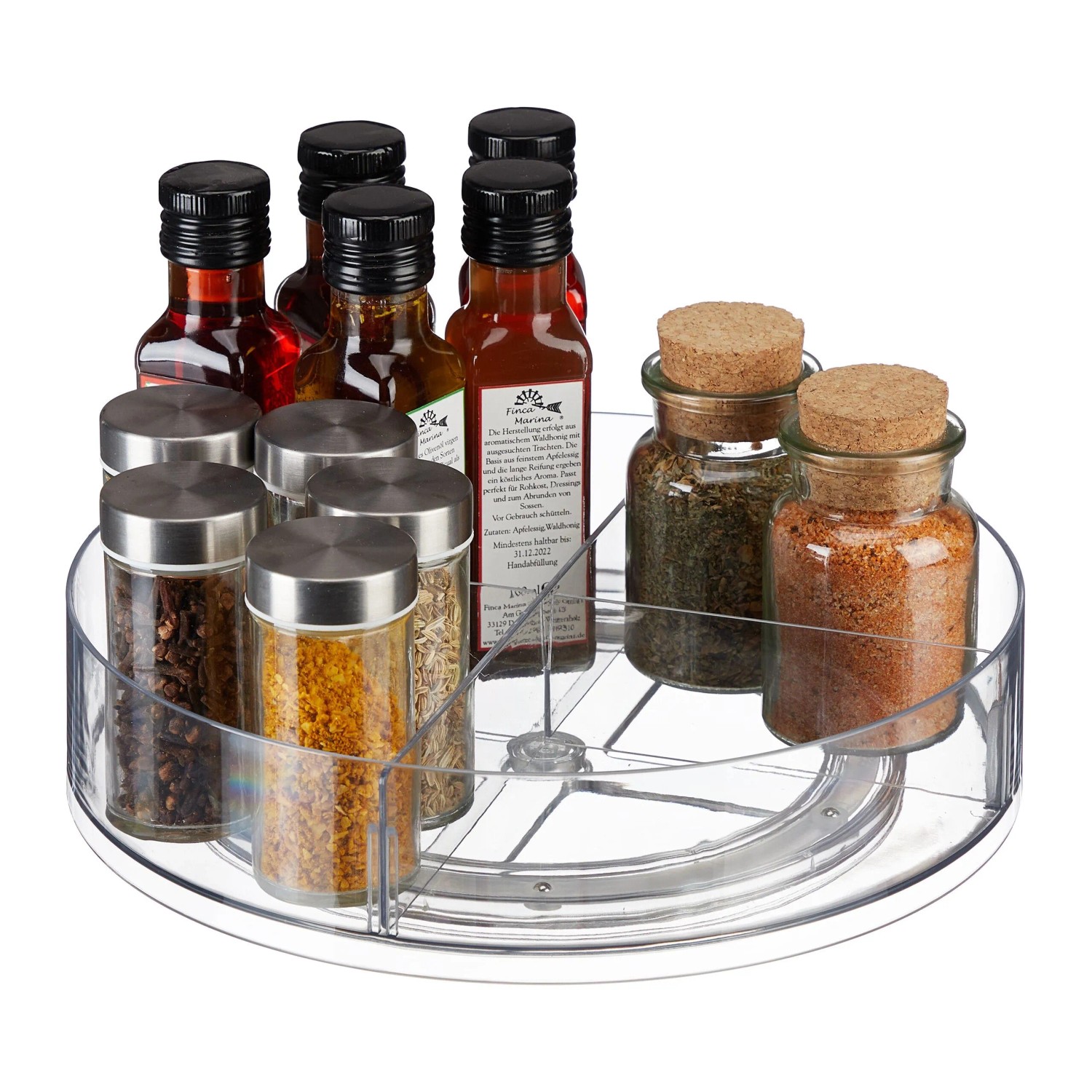 Relaxdays Drehteller Kunststoff Transparent mit 4 Fächern 6,5 cm x 27 cm 530 g
