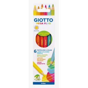 Giotto Mega Fluo Buntstifte, 6 Neonfarben, dicke Stifte für Schule und Freizeit.