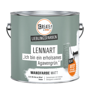 CREATE! by OBI Wandfarbe Lennart Agavengrün, matte Innenfarbe im 2,5 l Eimer.