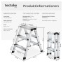 Silberne Tectake Aluminium Trittleiter mit 3 rutschfesten Stufen, offen und zusammengeklappt. Ideal für Haushalt & Werkstatt.