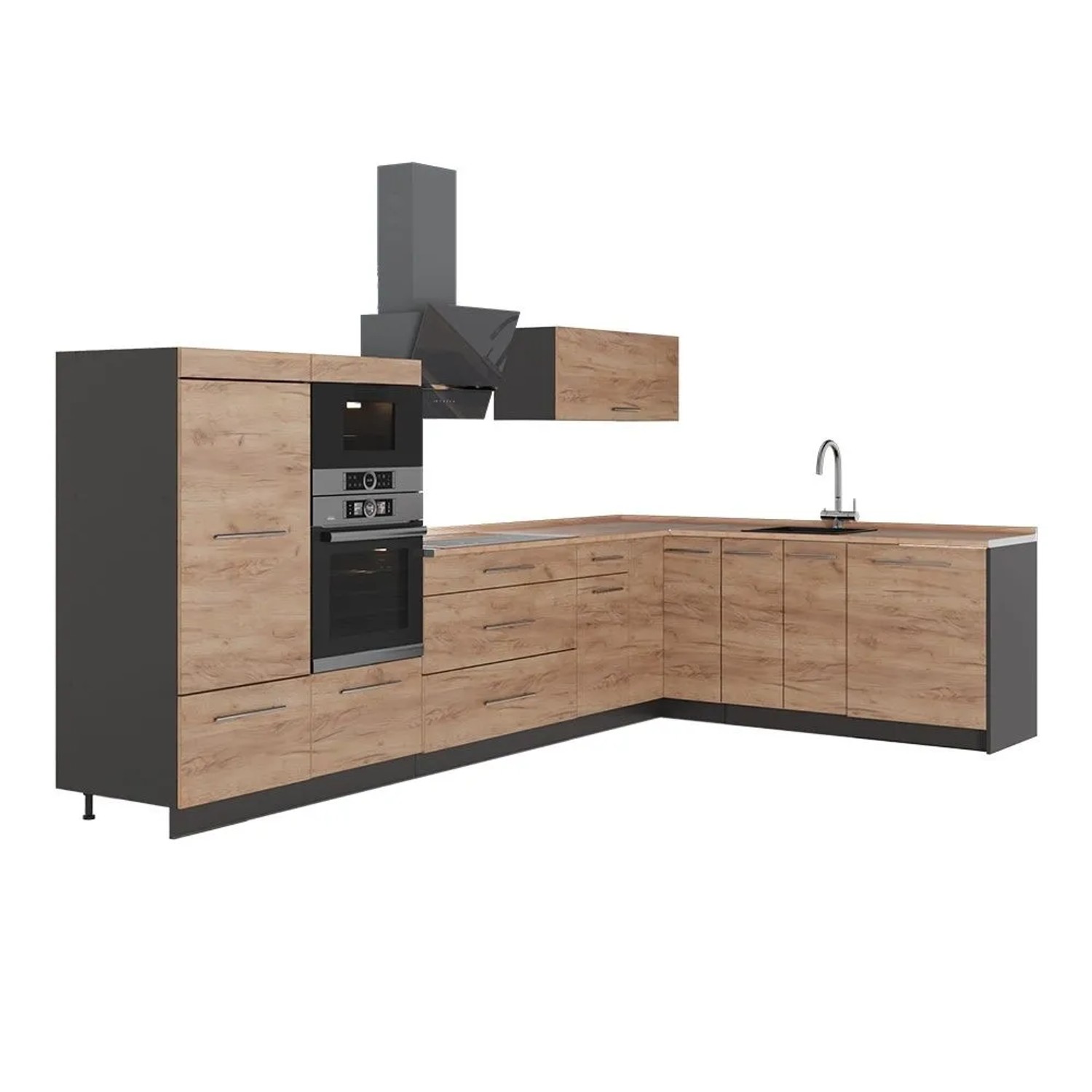 Vicco Eckküche Fame-Line Goldkraft Eiche/Anthrazit 347 x 154 AP Eiche Art Nr 63566