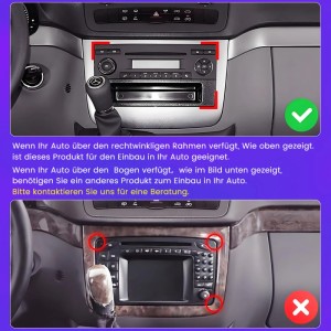 Junsun 10 Zoll Autoradio Kompatibilität für BENZ Viano Vito W639. Rechteckiger Radioschacht geeignet, gebogener Schacht nicht.