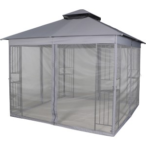 Grauer Pavillon Bulman 300x300 cm mit Moskitonetz für Garten und Terrasse.
