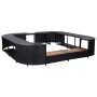 Quadratische, schwarze Whirlpool-Umrandung aus Poly Rattan mit Holzstufen. Zubehör für Pools.