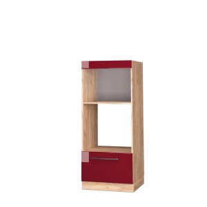 Vicco Mikrowellenschrank Fame-Line, Bordeaux/Eiche, 60cm, mit offener Ablage und Schublade.
