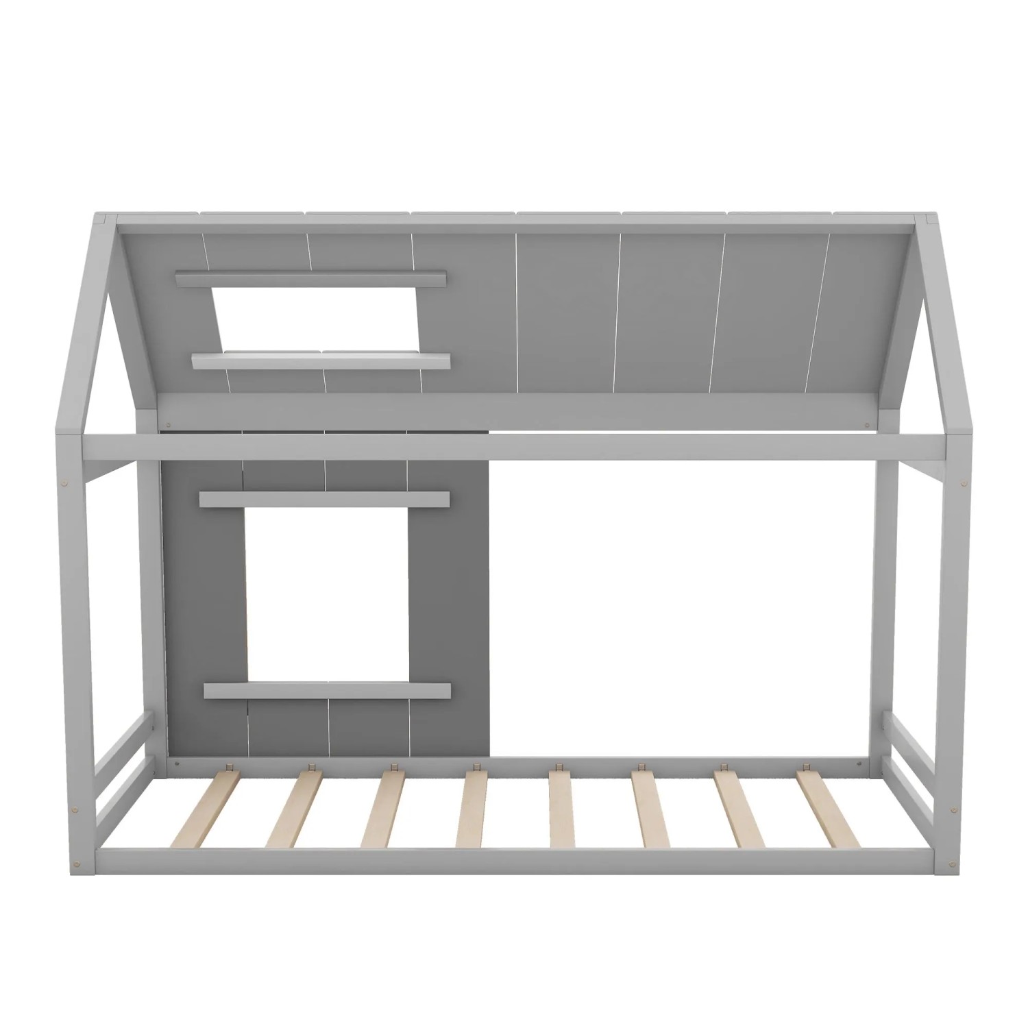 okwish Hausbett 90x200cm mit Dach und Fenster Kinderzimmer Grau ohne Matratze