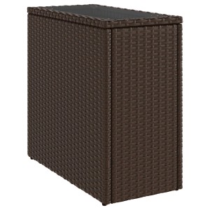 Brauner vidaXL Garten-Beistelltisch aus Rattan mit Glasplatte, 58x27,5x55 cm.