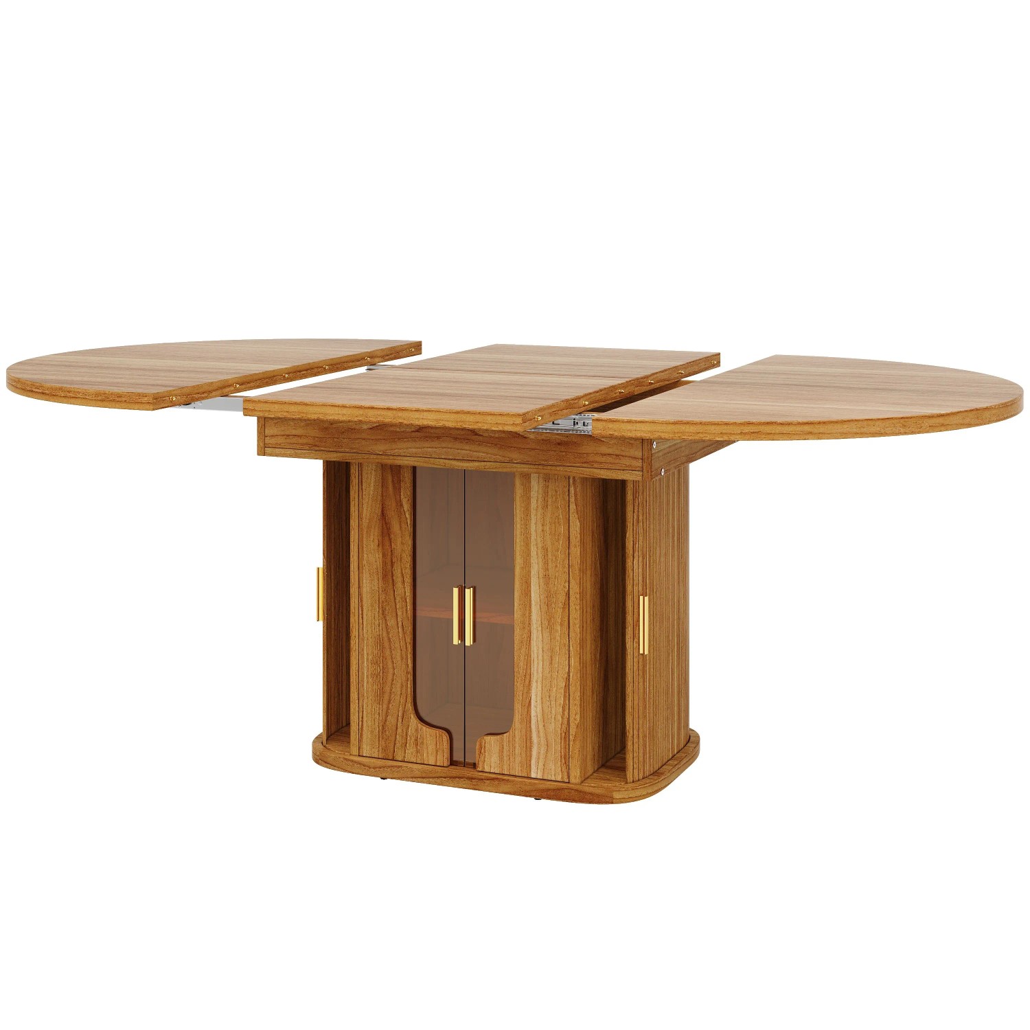 Merax Esstisch 118x158 cm Walnuss Rund Ausziehbar Oval Glastüren 6 Personen