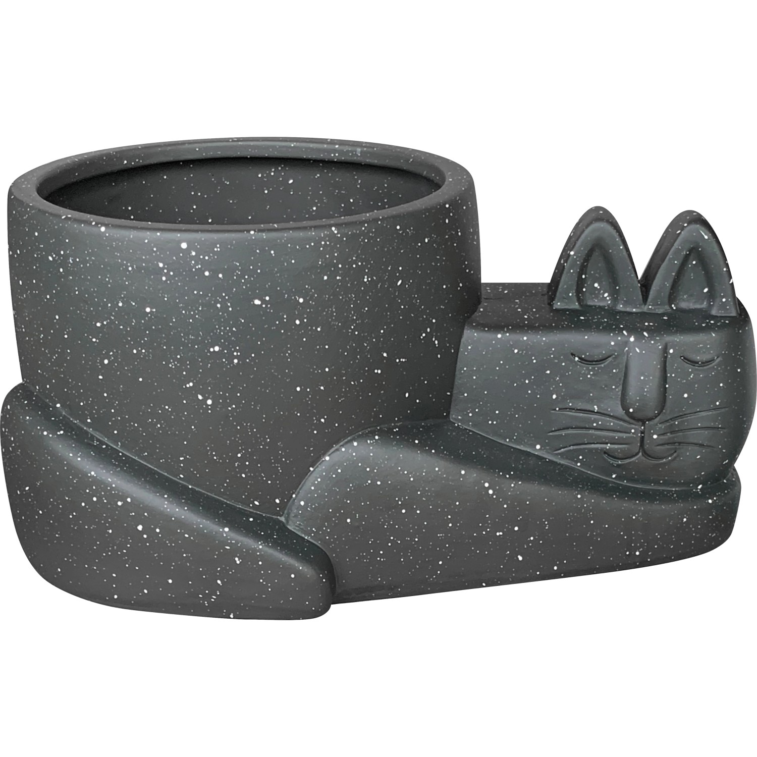 Pflanztopf-Katze Keramik 12 cm x 25 cm x 18 cm Dunkelgrau günstig online kaufen