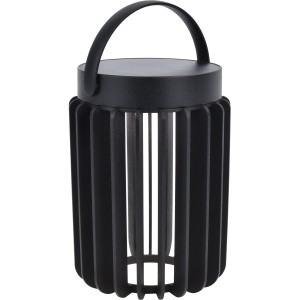 Schwarze Lutec LED Solar Tischleuchte Kozy mit Tragegriff, ideal für den Gartentisch.