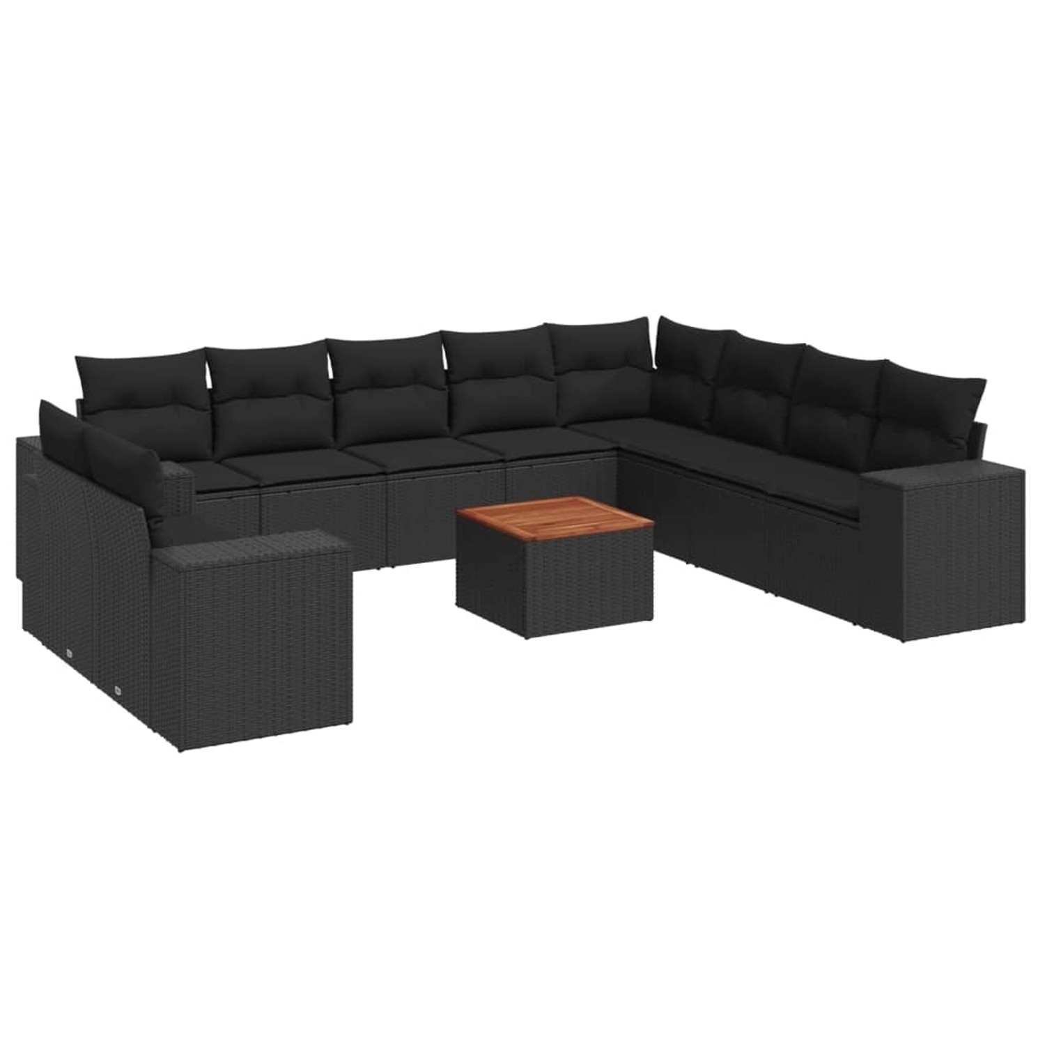 vidaXL 11-tlg Garten-Sofagarnitur mit Kissen Schwarz Poly Rattan Modell 98