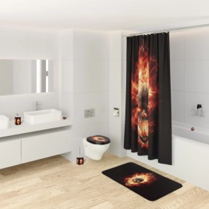 Sanilo Badewannenstöpsel mit Totenkopf-Design in Flammen im Badezimmer.