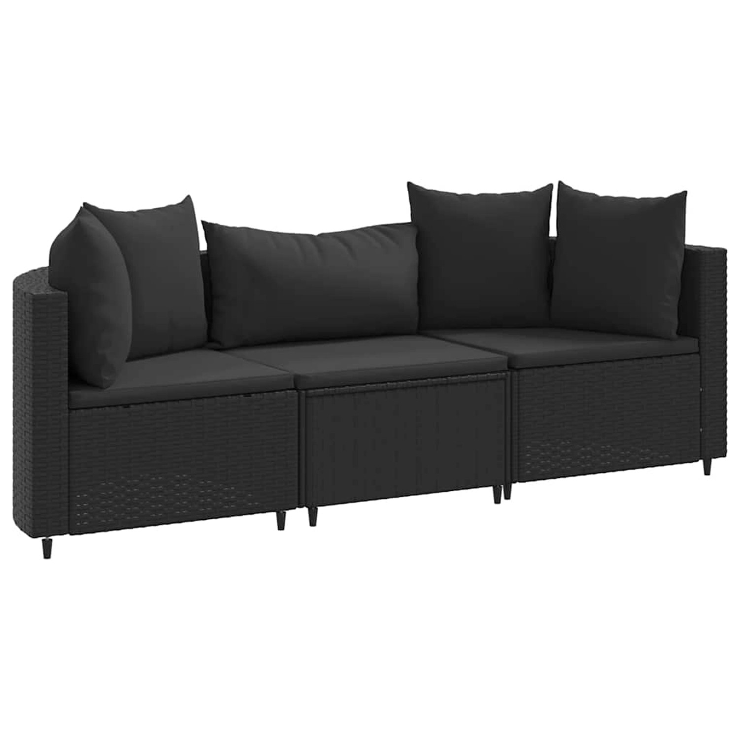 vidaXL 3-Tlg Garten-Sofagarnitur mit Kissen Schwarz Poly Rattan 3308451 günstig online kaufen