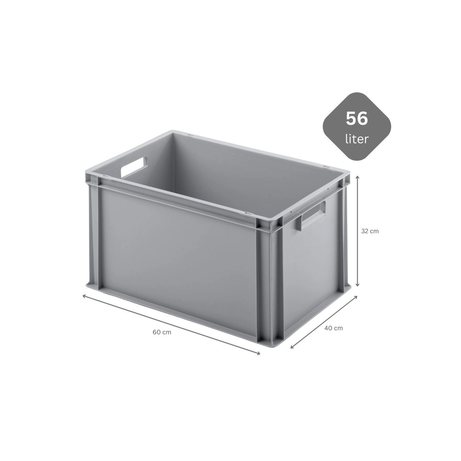 Graue PROREGAL Eurobox 56L mit Griff und Deckel, 32x40x60cm, ideal zur Aufbewahrung und Transport.