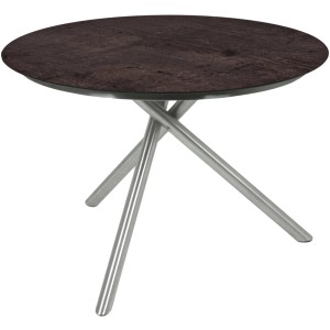 Runder Gartentisch SOPHIA, Ø 110 cm, schwarz-braune Tischplatte, Edelstahlgestell.