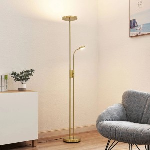 Lindby LED Stehlampe Seppa 9945422 Dimmbar Modern in Gold Messing aus Metall 2-flammig Wohnzimmerleuchte
