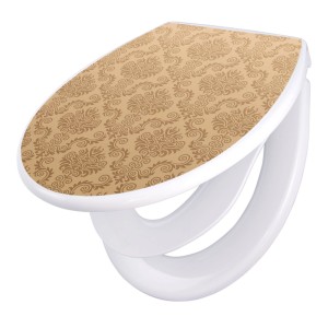 Banjado Familien WC-Sitz mit Absenkautomatik, beige Tapetenmuster.