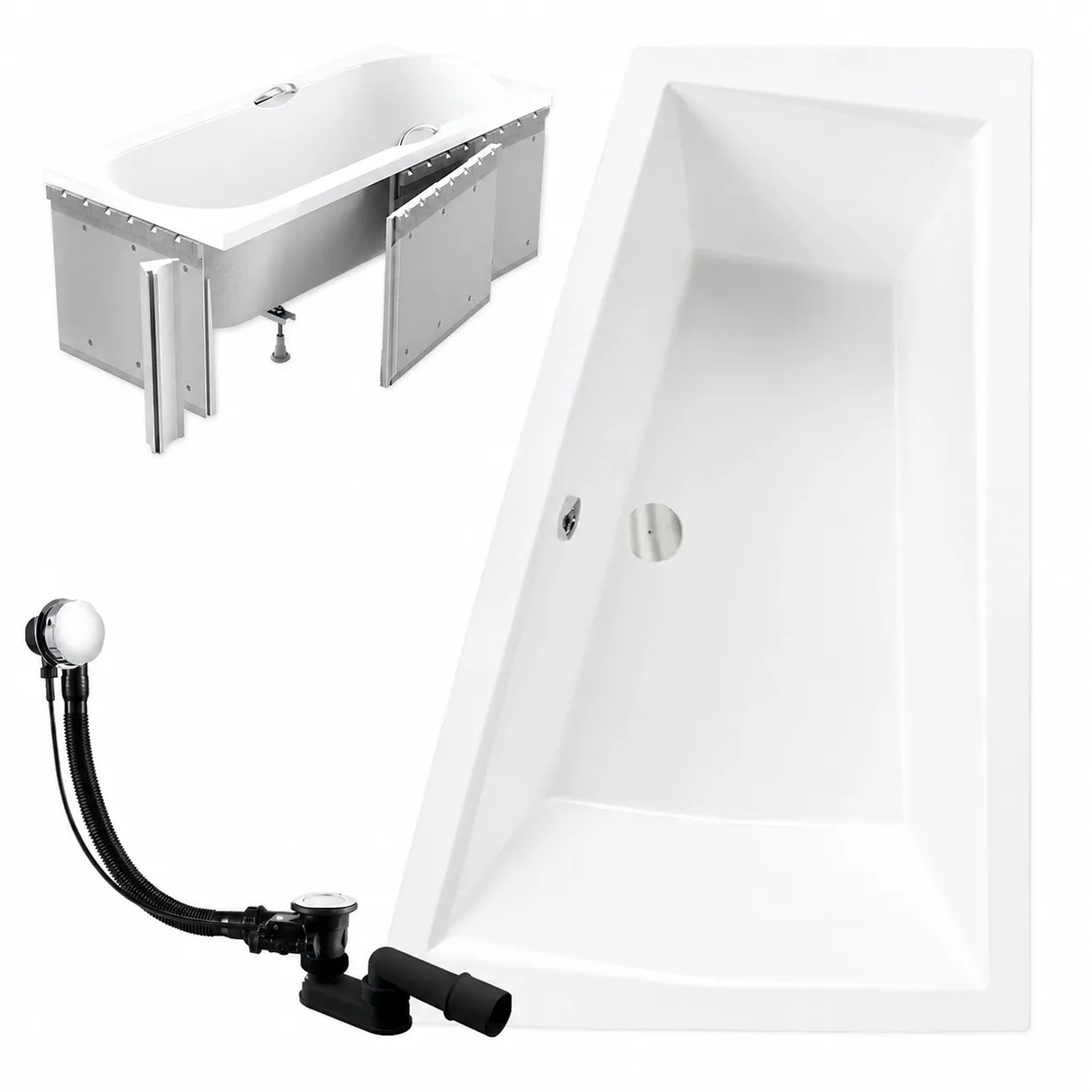 KOLMAN Badewanne Eckwanne 170 x 125 Cm Rechts Mit Styroporverkleidung Inkl. Ablauf Und Füße