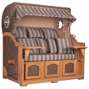 GarWoh Strandkorb Rantum Grande XXL Teak Bullauge PE Grey Dessin 537