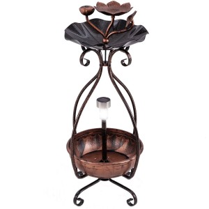 Costway Vogeltränke mit Solarleuchte 79 cm Hoch Bronze