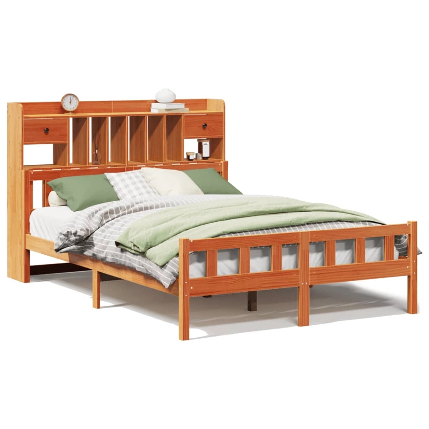 vidaXL Massivholzbett mit Regal ohne Matratze Wachsbraun 150x200 cm 3322191 günstig online kaufen