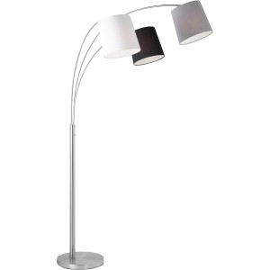 Just Light LED-Stehleuchte Melvin, 3-flammig mit Stoffschirmen in Grau, Schwarz und Weiß.