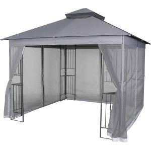 Grauer Pavillon Bulman mit Moskitonetz, 300x300x275 cm, ideal für Garten und Terrasse.