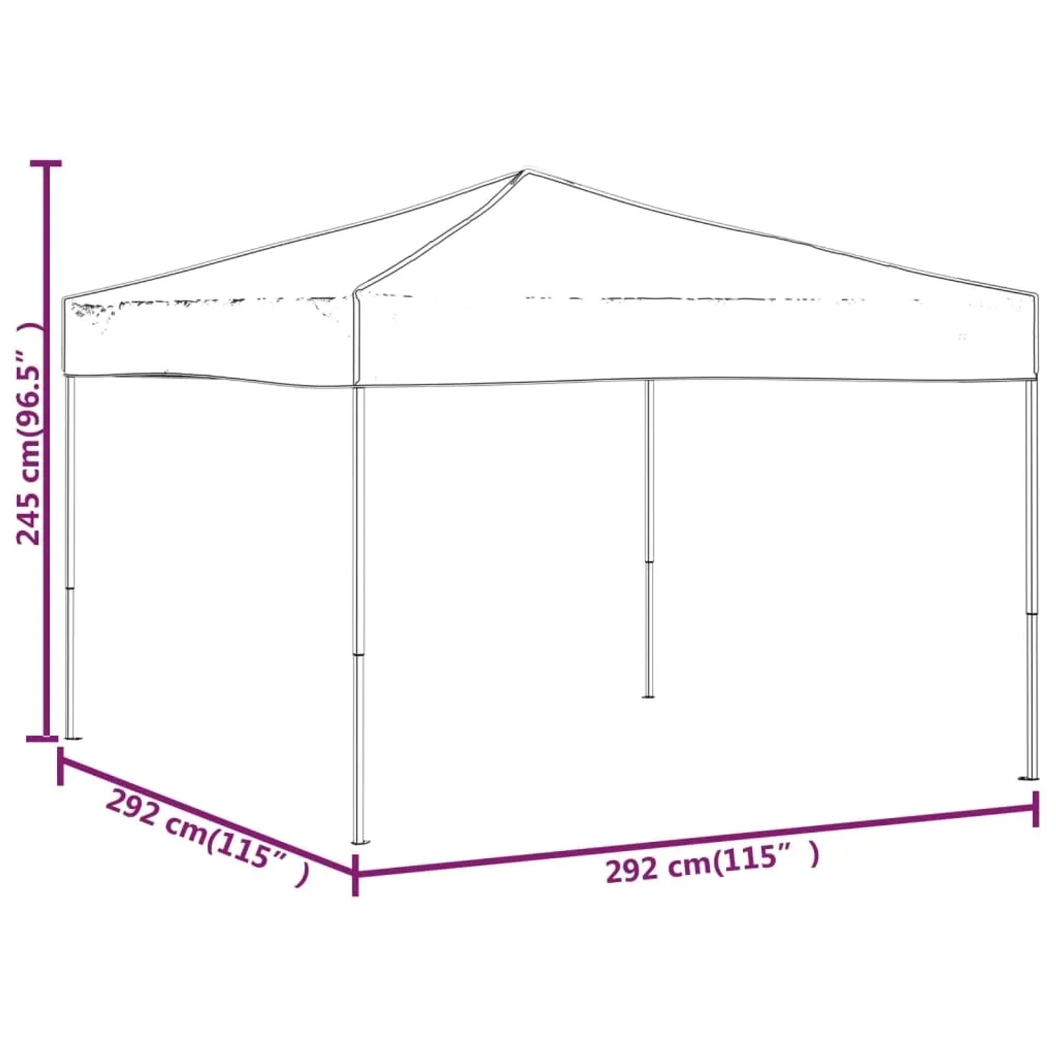 Skizze eines blauen, faltbaren 3x3 m Partyzelts von vidaXL. Ideal für Gartenpartys und als Sonnenschutz.