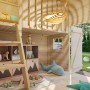 Palmako Spielhaus Tom aus Fichtenholz, naturbelassen, mit zwei Ebenen und Leiter im Innenraum.