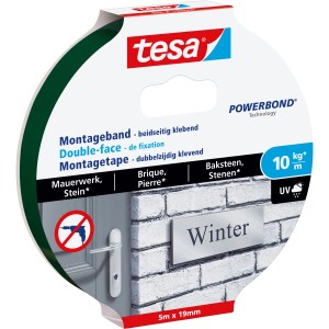 Tesa Montageband für Mauerwerk und Stein, 5m Rolle, zur Befestigung ohne Bohren.