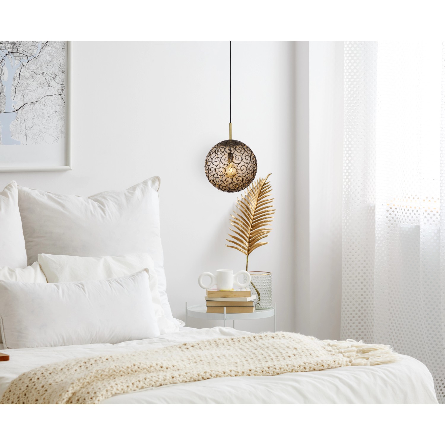 Thumbnail - Globo Pendelleuchte Fitz 1-flammig Schwarz matt-Gold Rauchfarben 350 x 1200 mm