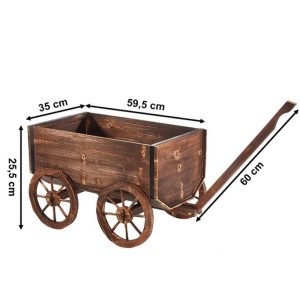 Kobolo Pflanzwagen Leiterwagen JAKOB aus Holz, rustikale Gartendeko für Blumen und Pflanzen.