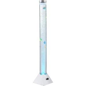 Silberne LED-Stehleuchte MENDOZA mit bunten Fischen und Farbwechsel für stimmungsvolle Beleuchtung.