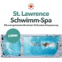 Canadian Spa Swim Spa St. Lawrence: Whirlpool mit Schwimmbereich, ca. 6 m lang, mit Person beim Schwimmen.