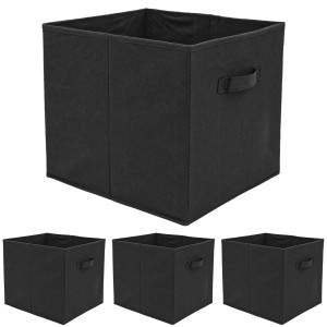 DuneDesign Aufbewahrungsbox 4er Set, schwarz, für Kallax Regale, mit Griff.