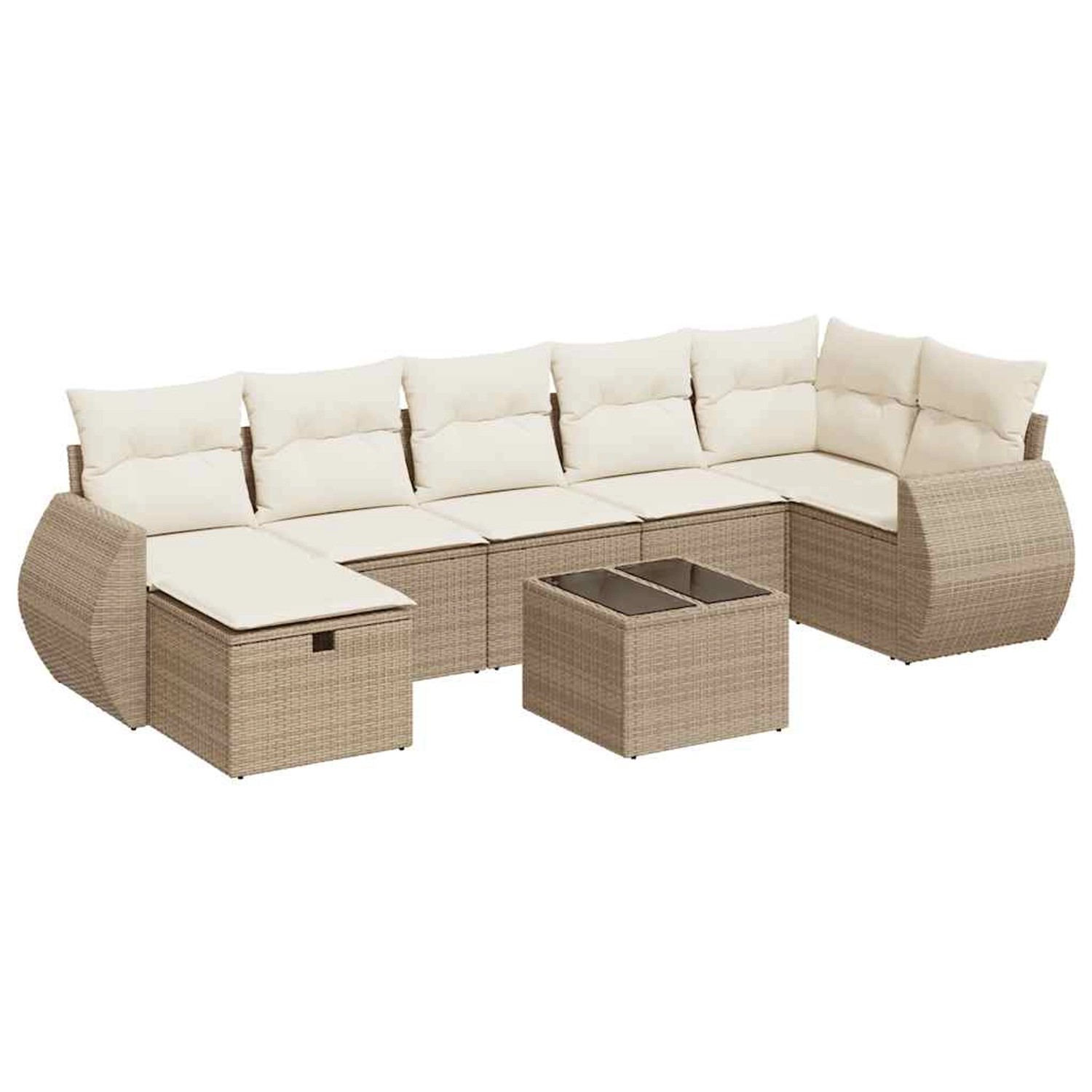 vidaXL 8-Tlg Garten-Sofagarnitur mit Kissen Beige Poly Rattan 3325614
