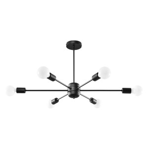 Schwarzer Sollux Lighting Kronleuchter Lango 6 mit sechs Armen, ideal für moderne Wohnräume.
