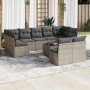 Graue 10-tlg. vidaXL Garten-Sofagarnitur aus Rattan mit Kissen und Tisch.