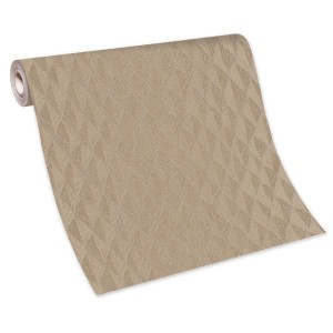 Rolle Vliestapete in Braun-Gold mit Rautenmuster für Wohnzimmer und Flur.