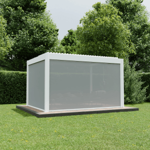 Weiße Ximax Seitenmarkise aus Aluminium für Pergola, 400 cm, für Wind- und Sichtschutz.