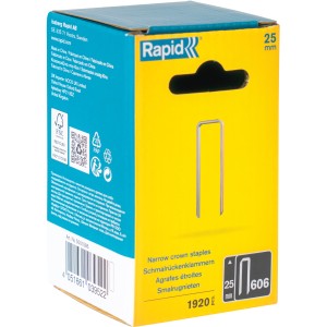 Rapid Tackerklammern 606/25 mm, 1920 Stück, in gelber Verpackung. Schmalrückenklammern für Tacker.