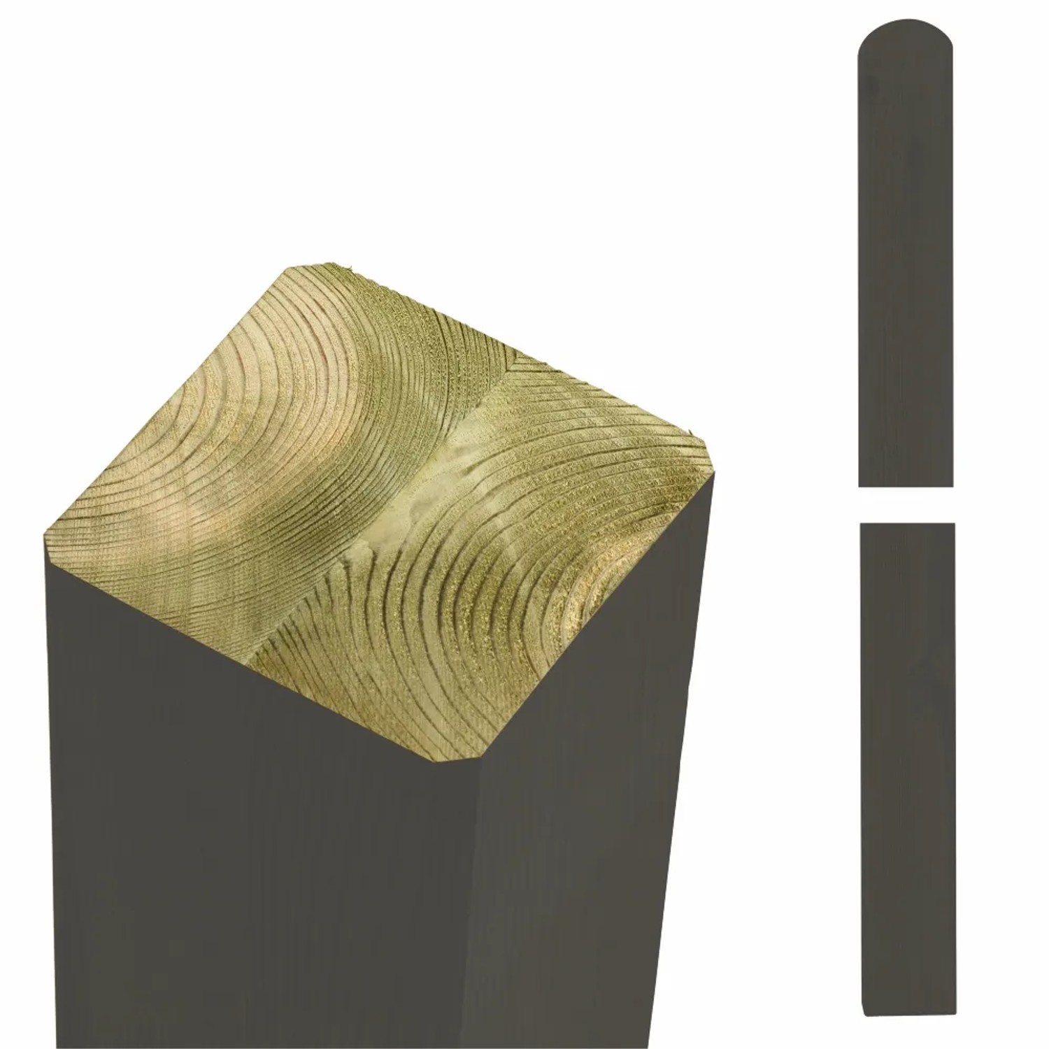 Zaunpfosten Leimholz Kiefer Umbragrau 9 cm x 9 cm x 148 cm Kopf gerundet