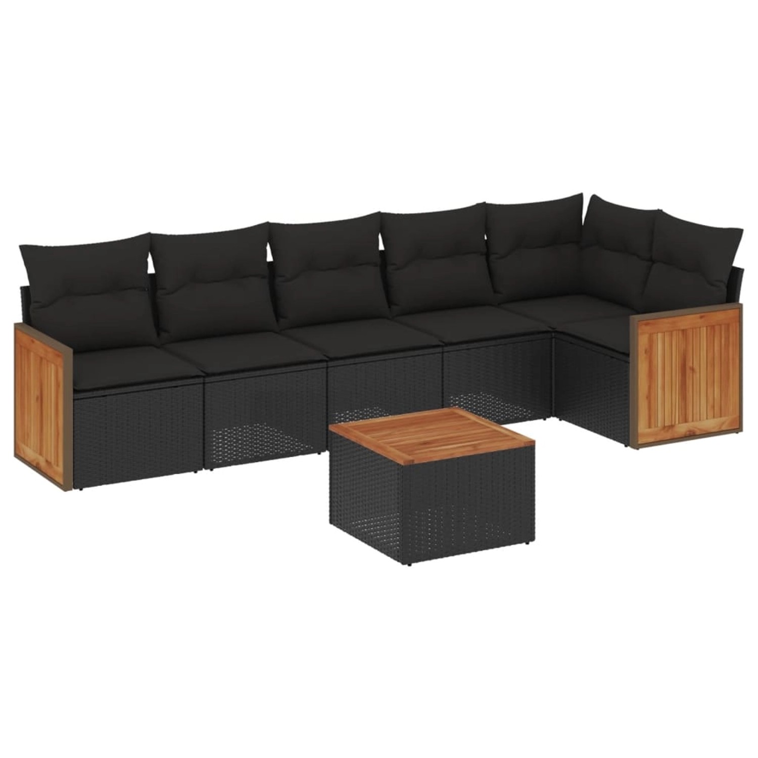 vidaXL 7-tlg Garten-Sofagarnitur mit Kissen Schwarz Poly Rattan Modell 144