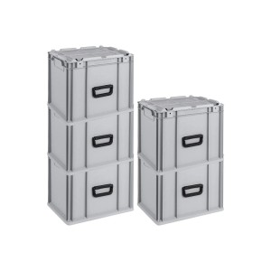 SuperSparSet: Graue Euroboxen NextGen Portable, 30 Liter, gestapelt. Aufbewahrungsboxen für Industrie und Gewerbe.
