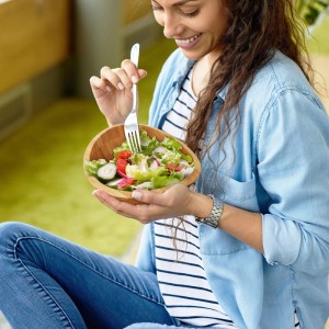 Relaxdays Salatschüssel Bambus Natur 25 cm x 23 cm x 10 cm