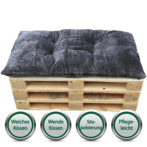 Bestlivings Palettenkissen 70x120 cm Anthrazit auf Europalette. Sitzkissen & Gartenstuhlauflage.