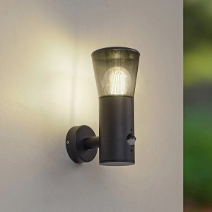 Lindby Wandleuchte Außen Heulo 10025778 mit Bewegungsmelder Spritzwassergeschützt Modern in Schwarz aus Aluminium 1-flammig E27