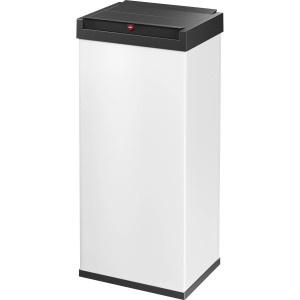 Weißer Hailo Mülleimer Big-Box Swing XL mit schwarzem Schwingdeckel, 52 Liter Volumen.