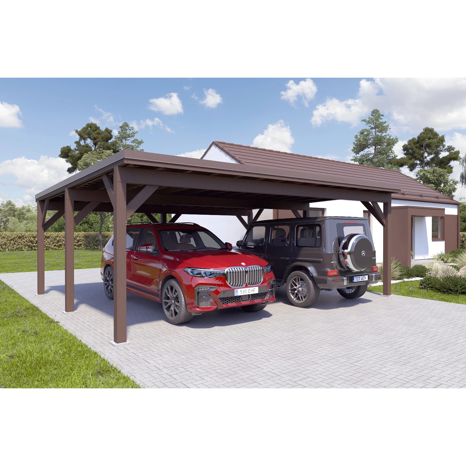 Holzbrüder Carport Ralf 42m² 150kg/m² Graubraun-Dunkelbraun günstig online kaufen
